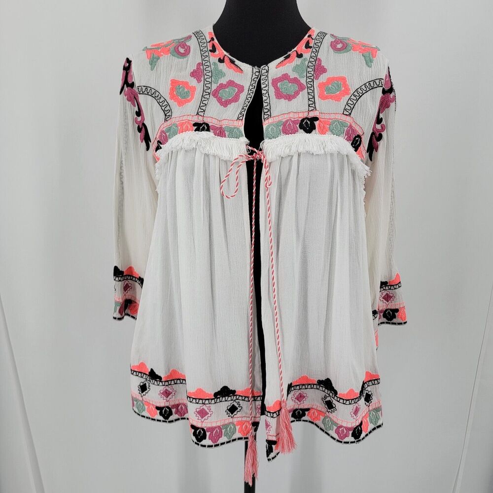 Nylon Apparel Swing Top Women's Small Open Front Embroidered Floral